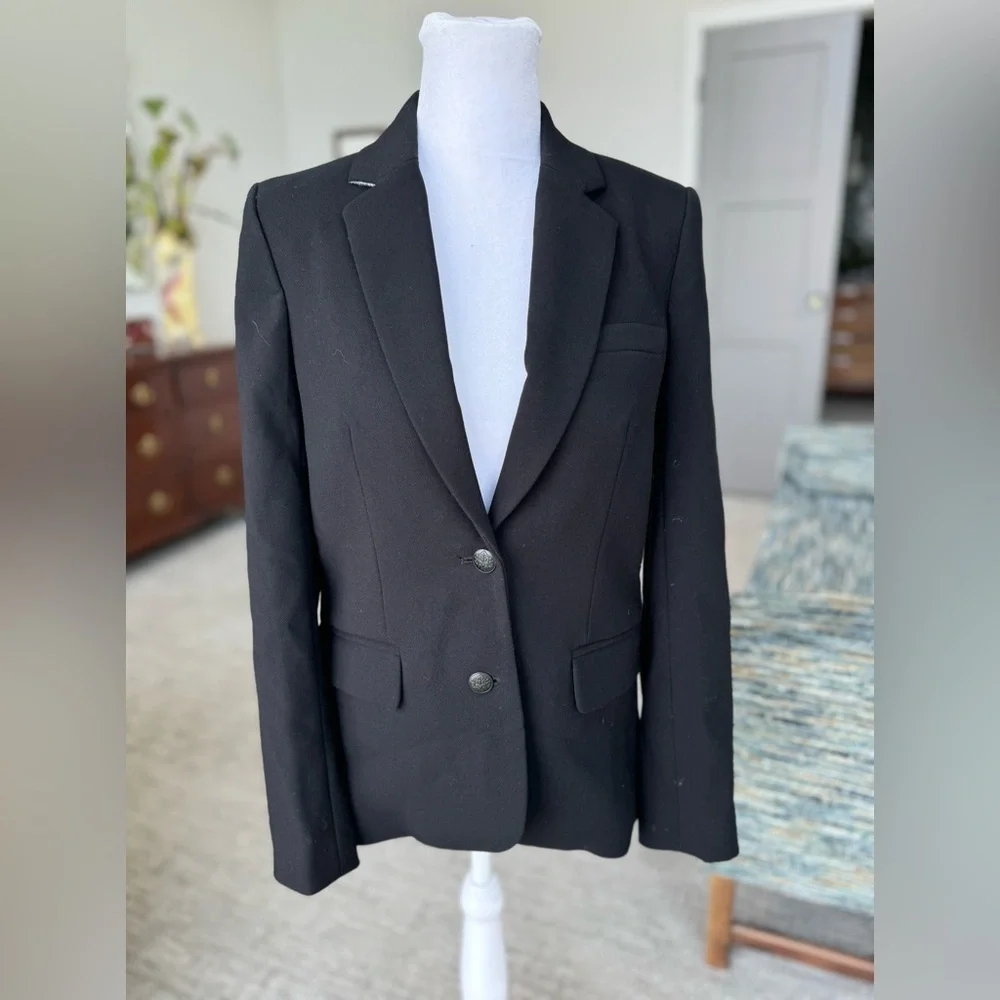 J. Crew Black Button Tailored Blazer 2 Small Sport Coat Wool Blend Jacket pocket